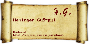 Heninger Györgyi névjegykártya