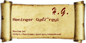 Heninger Györgyi névjegykártya